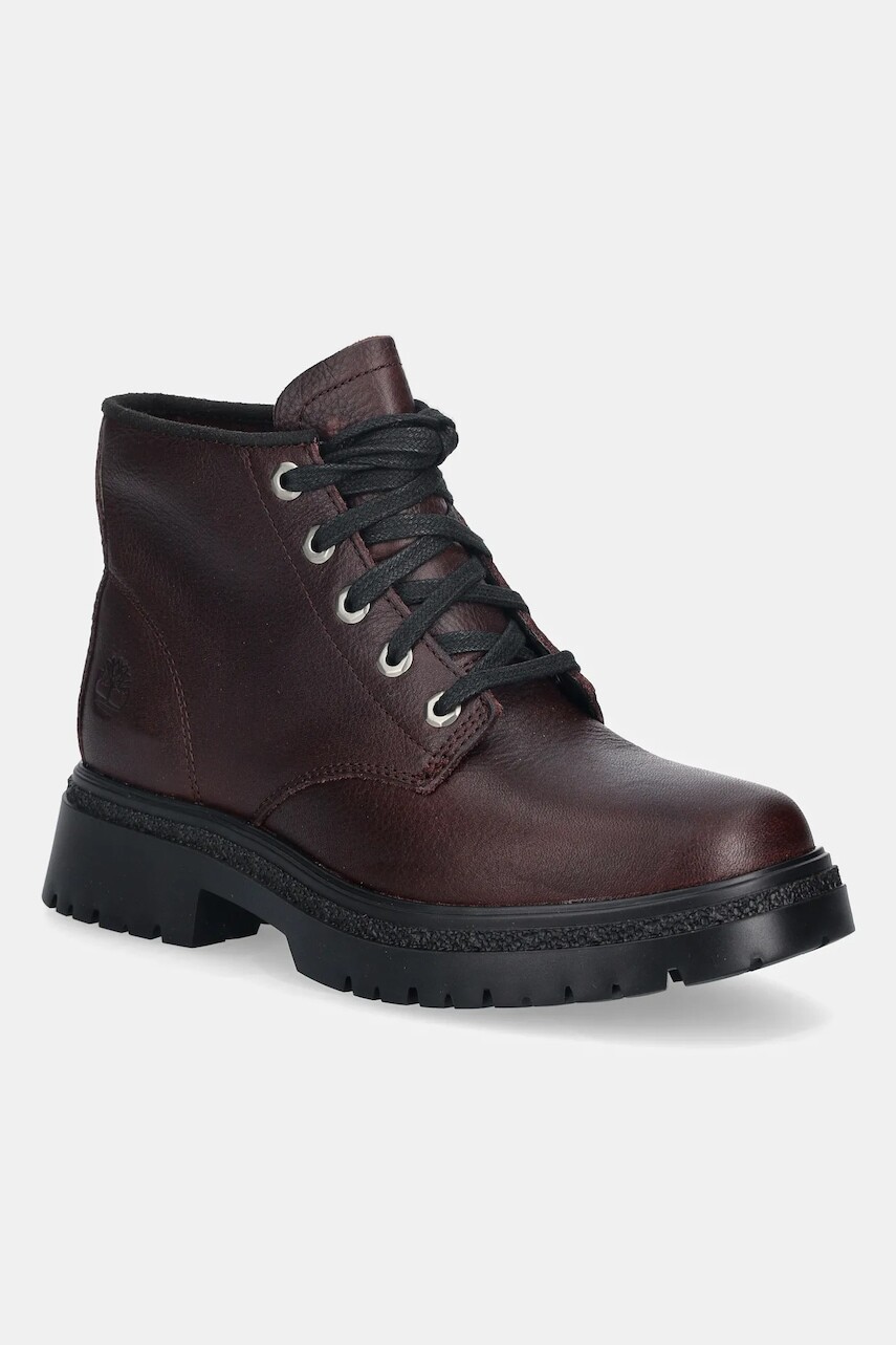 Kožené workery Timberland Cambria Valley Mid bordová farba, na plochom podpätku, TB0A42B8EIW1