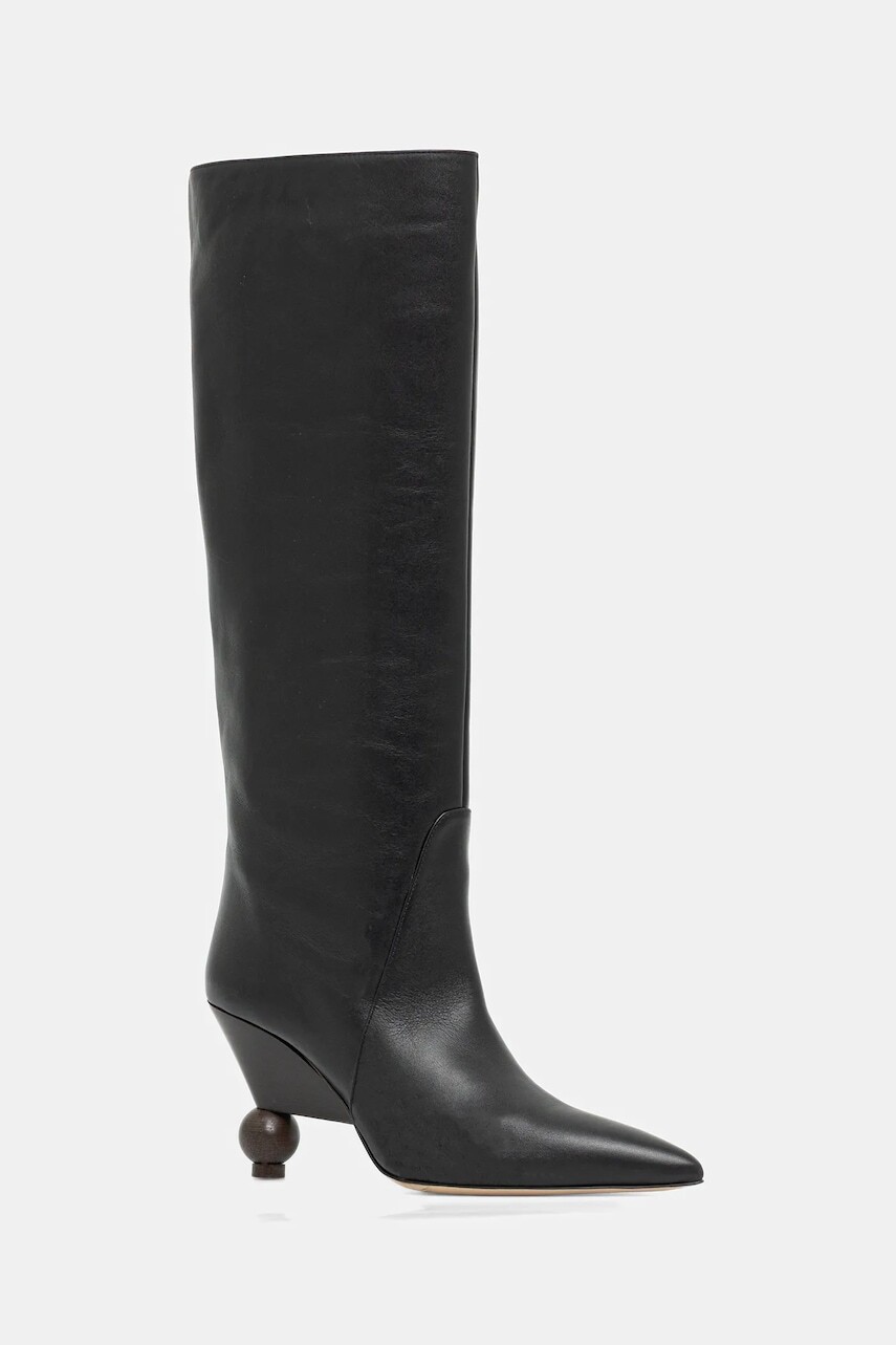 Kožené čižmy Weekend Max Mara Tasca čierna farba, na podpätku, 2525796075600