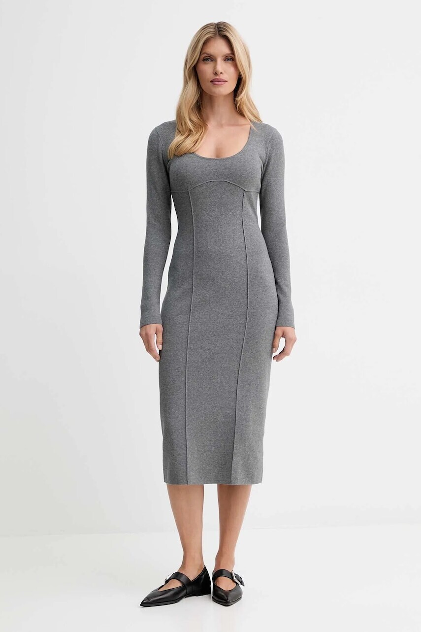 Šaty Calvin Klein šedá farba, midi, priliehavé, LV044D366G