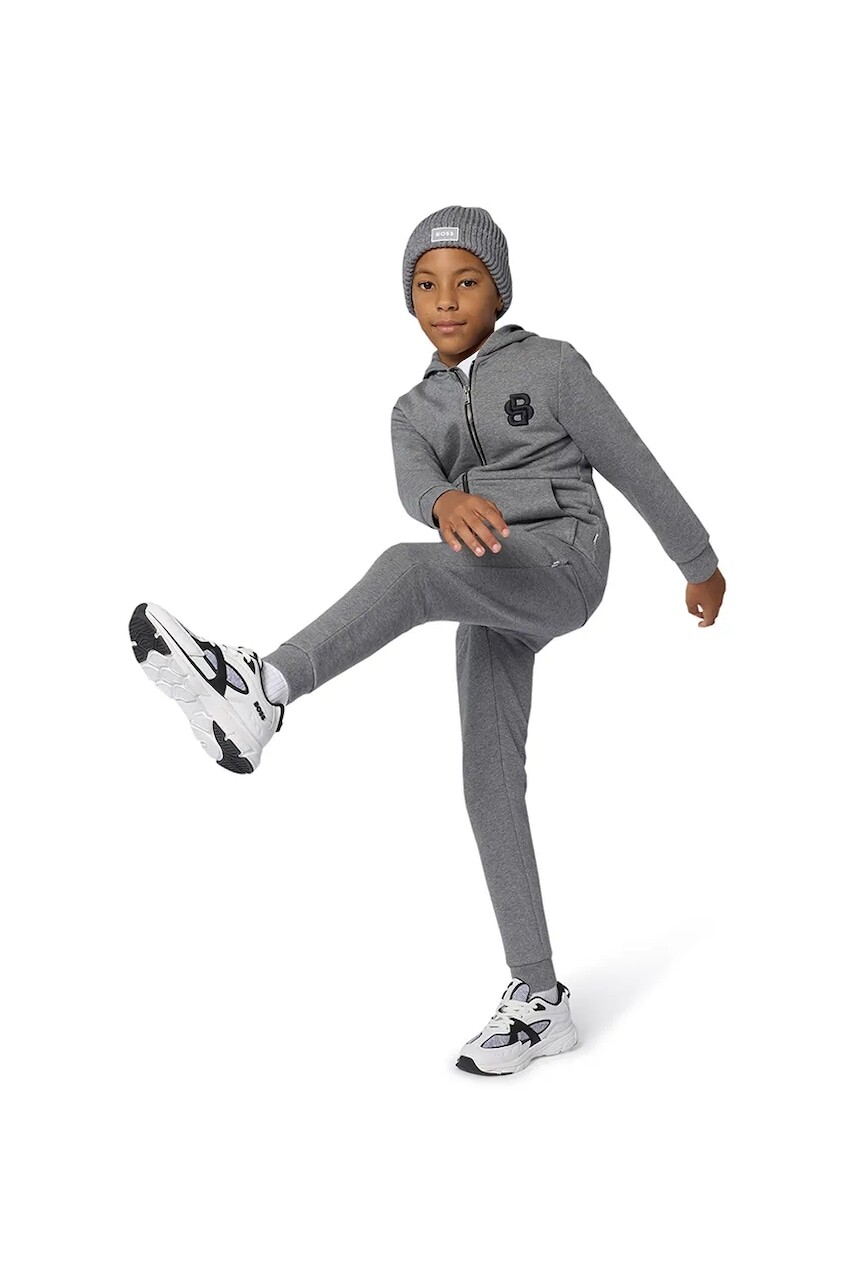 Detské tepláky BOSS šedá farba, melanžové, J52292