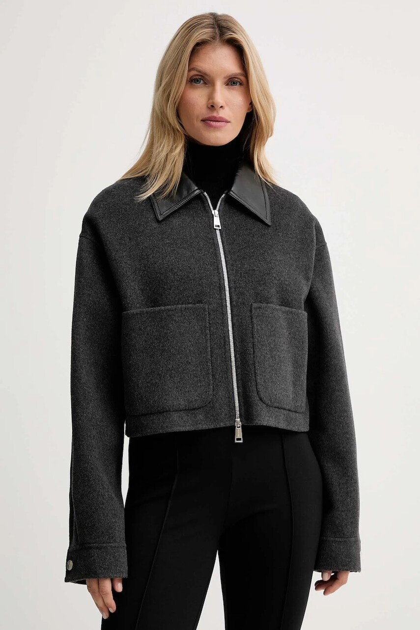 Bunda s prímesou vlny Nanushka šedá farba, prechodná, oversize, NW25PFJK12294