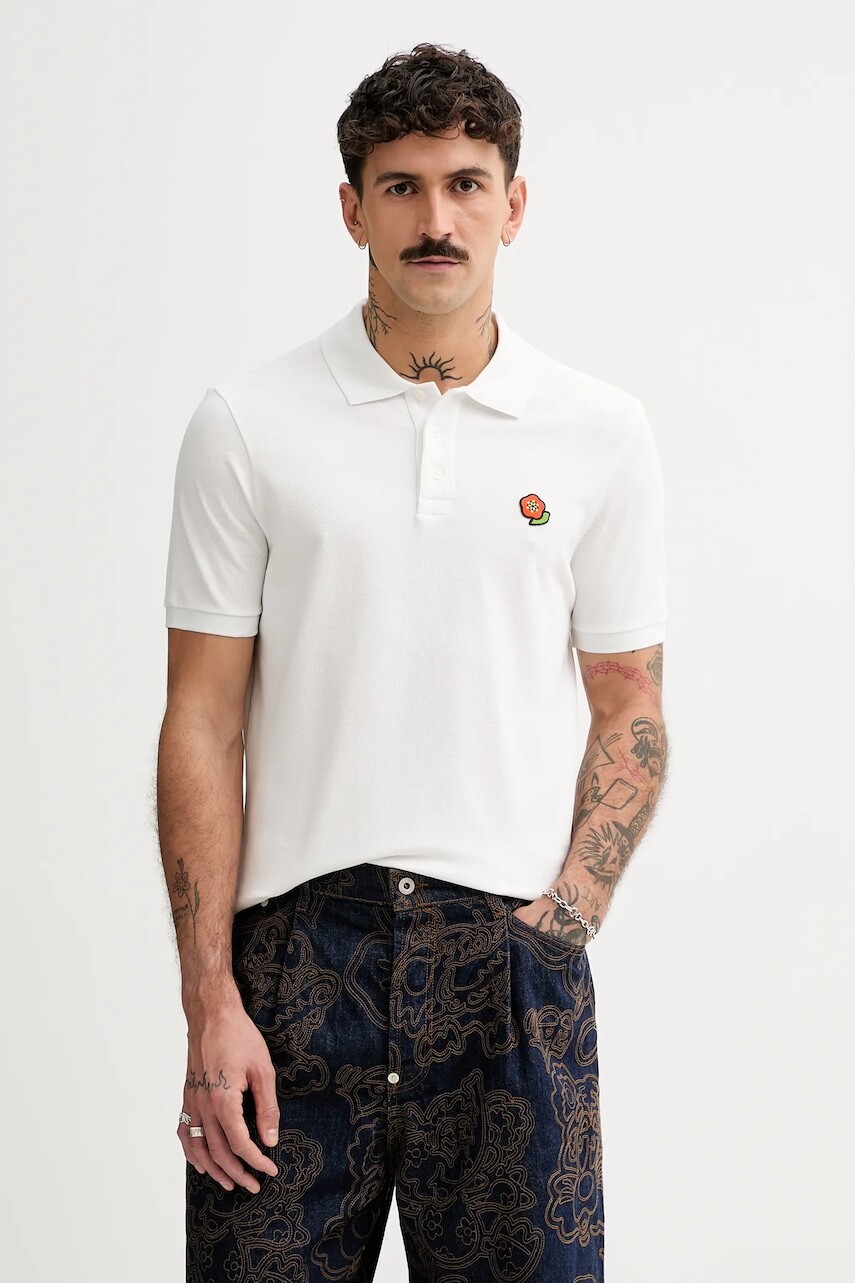 Bavlnené polo tričko Kenzo Pop pánsky, biela farba, jednofarebný, FF55PO5424PU.02