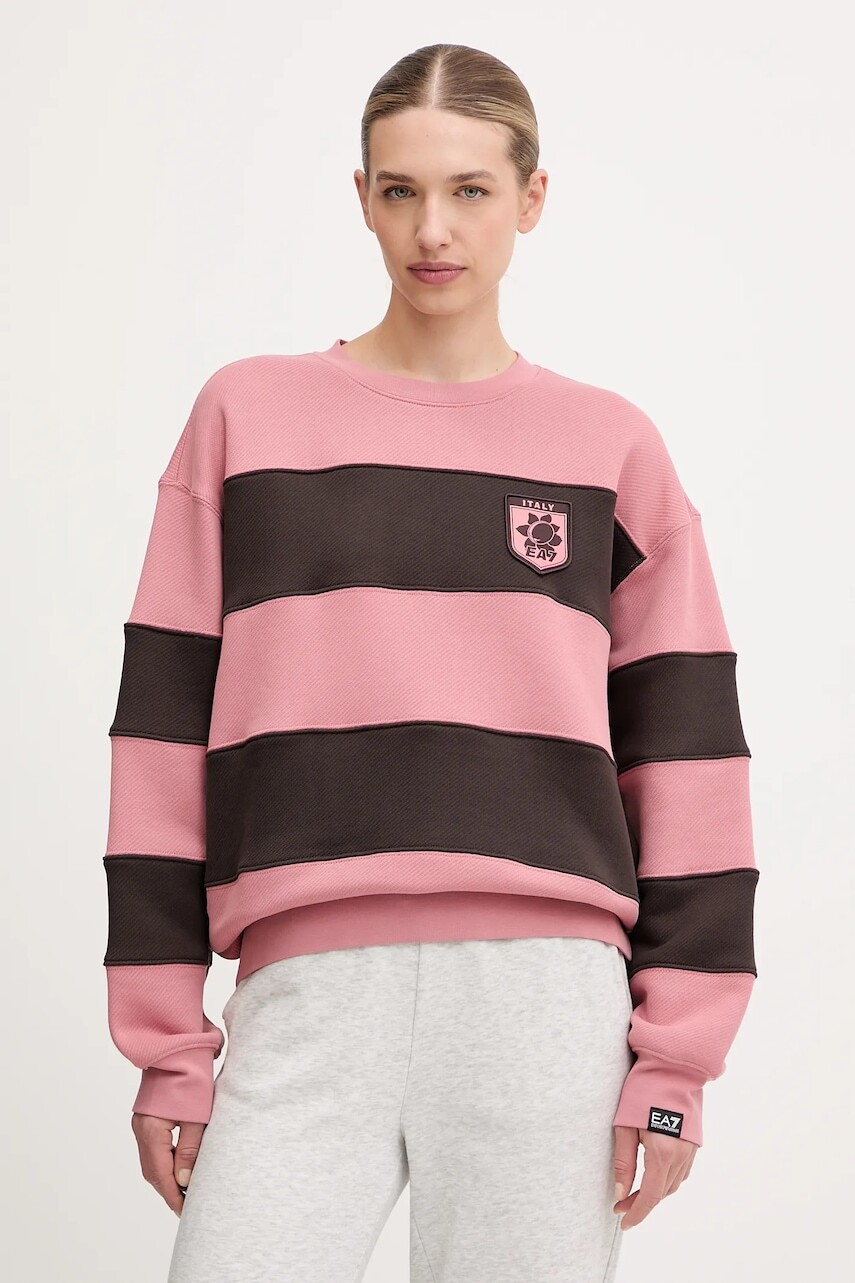 Bavlnená mikina EA7 Emporio Armani ružová farba, s nášivkou, AF16427.7X000143