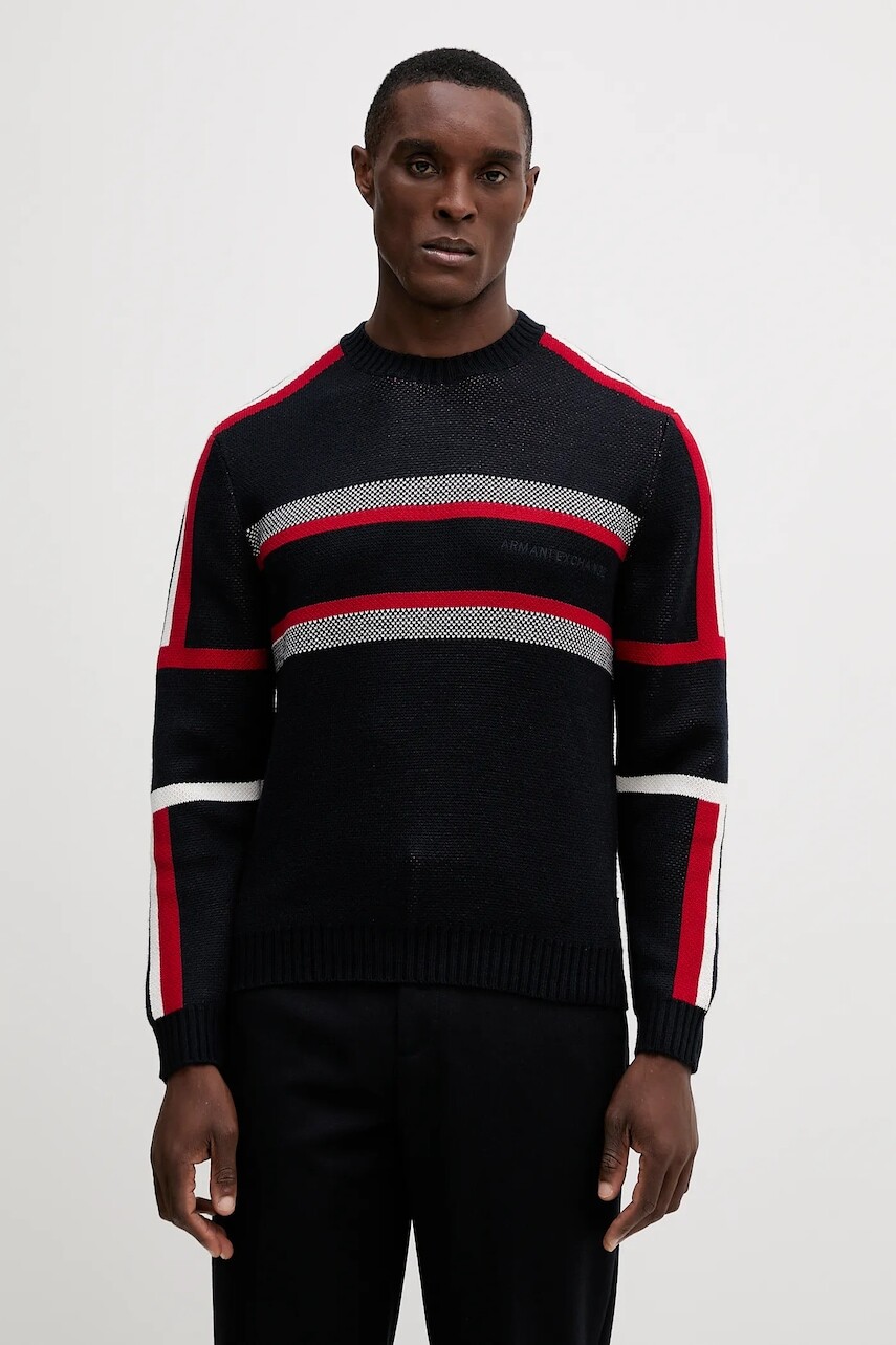 Sveter s prímesou vlny Armani Exchange tmavomodrá farba, XM001341 AF13776