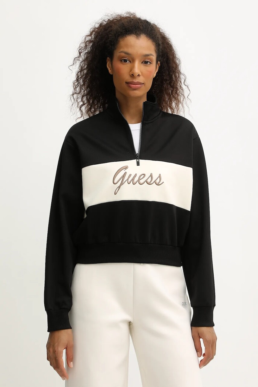 Mikina Guess FABIA čierna farba, s nášivkou, V5BQ00 KCX22