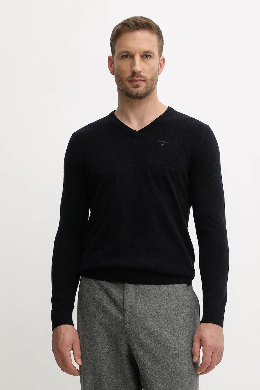 Vlnený sveter Barbour tmavomodrá farba, ľahký, MKN0341