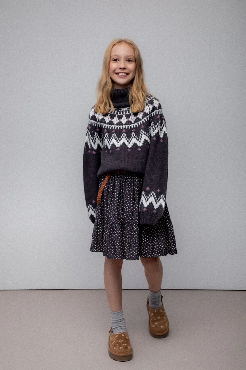 Dievčenská sukňa Coccodrillo šedá farba, mini, áčkový strih, WINTER COSY GRIL JUNIOR