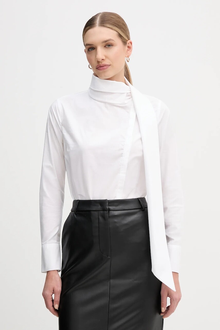 Košeľa Sandro Ferrone biela farba, regular, s viazaním vo výstrihu, S7YBFMOSCA