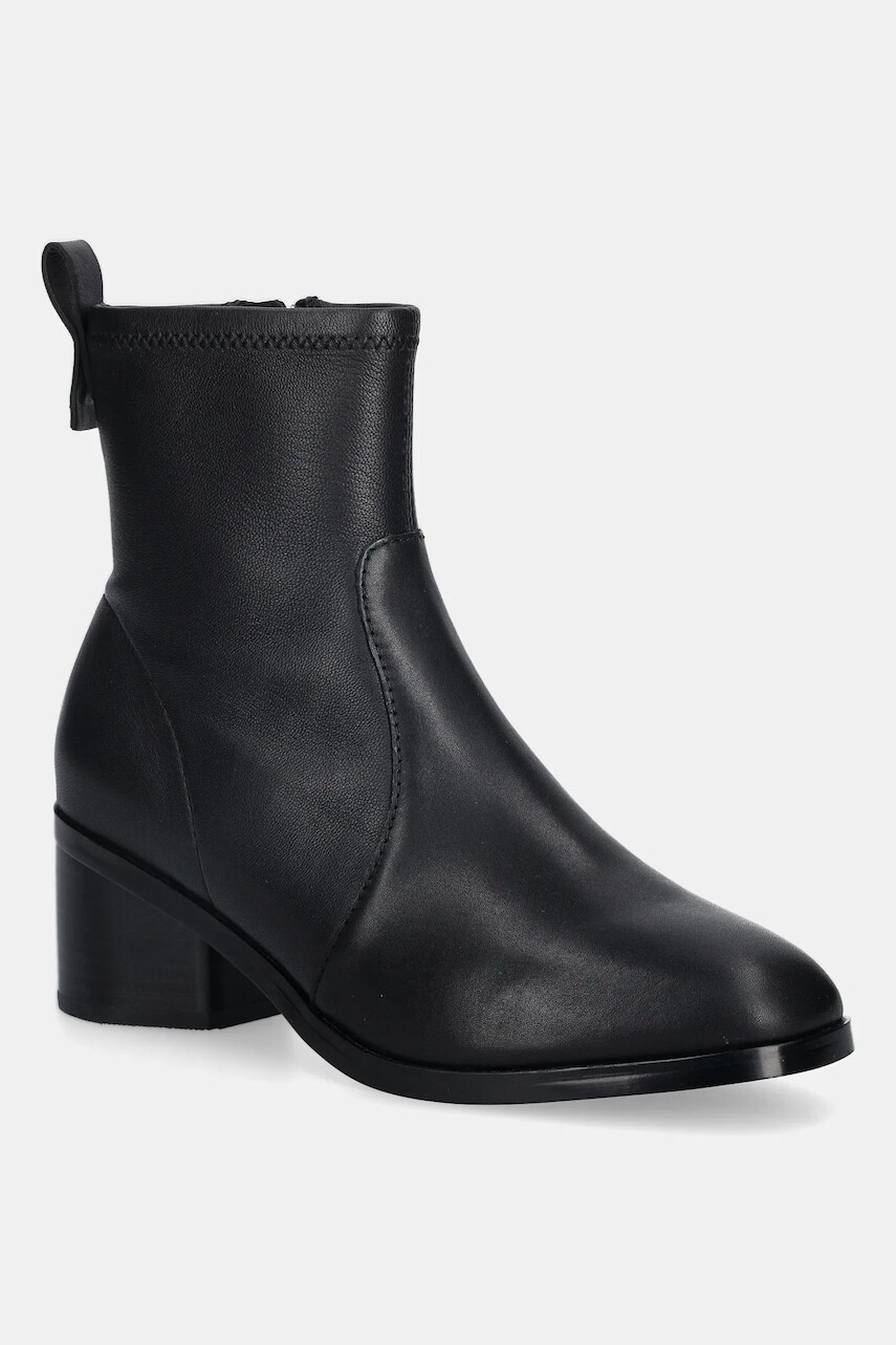 Kožené členkové topánky Tommy Hilfiger TH STRETCH LEATHER BOOTIE čierna farba, na podpätku, FW0FW08860