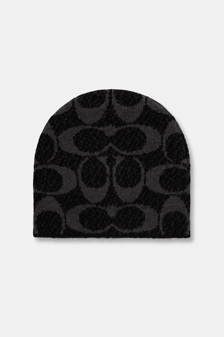 Čiapka s prímesou vlny Coach čierna farba, 29CCT78