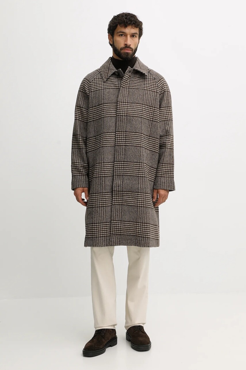 Kabát s prímesou vlny Tommy Hilfiger hnedá farba, MW0MW40633