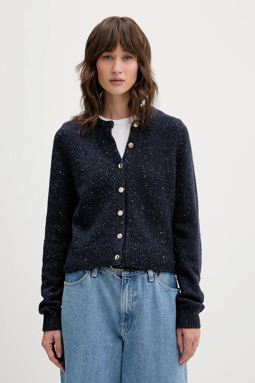 Kardigan s prímesou vlny Abercrombie & Fitch tmavomodrá farba, KI150-5473-200