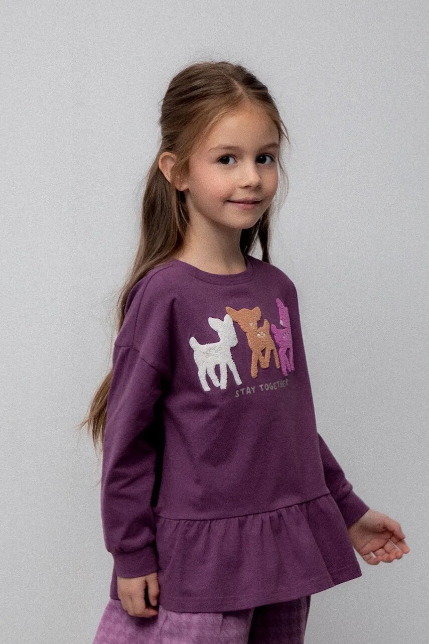 Detské tričko s dlhým rukávom Coccodrillo fialová farba, WINTER COSY GRIL KIDS