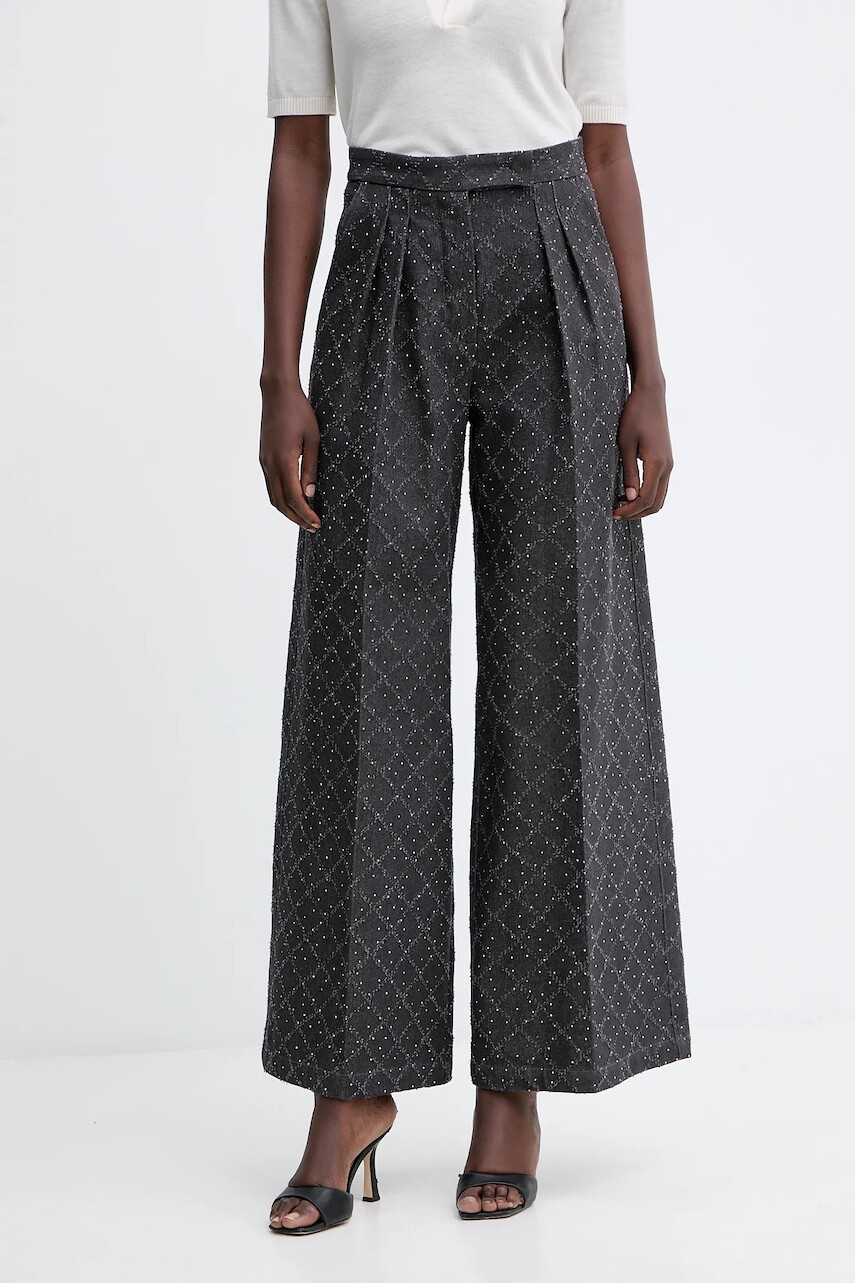 Bavlnené nohavice Simona Corsellini šedá farba, široké, vysoký pás, A25CPPA01001