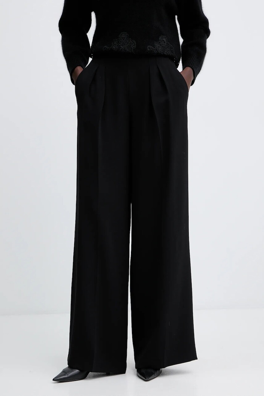 Nohavice Twinset čierna farba, široké, vysoký pás, 252TT2401