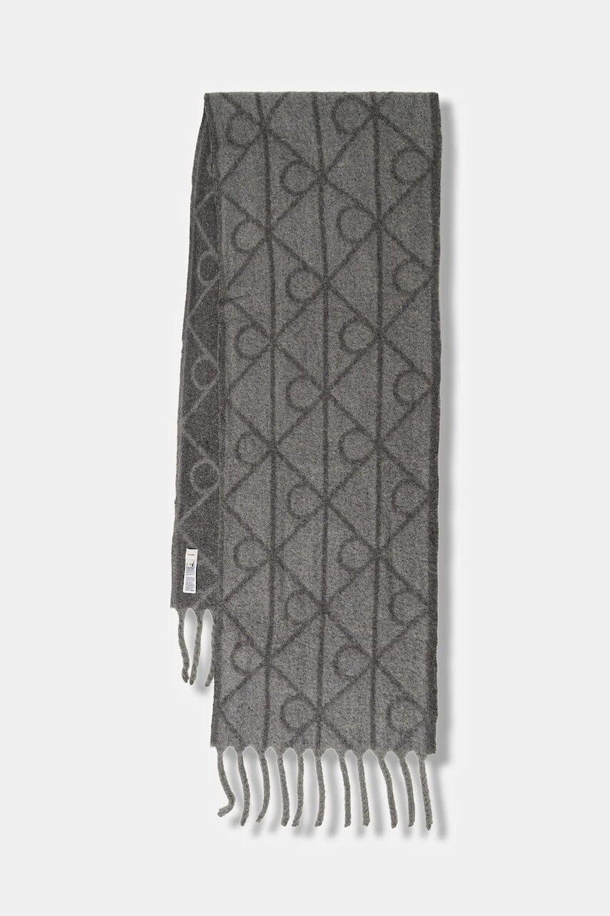 Šál s prímesou vlny Calvin Klein šedá farba, vzorovaný, LV04D8072G