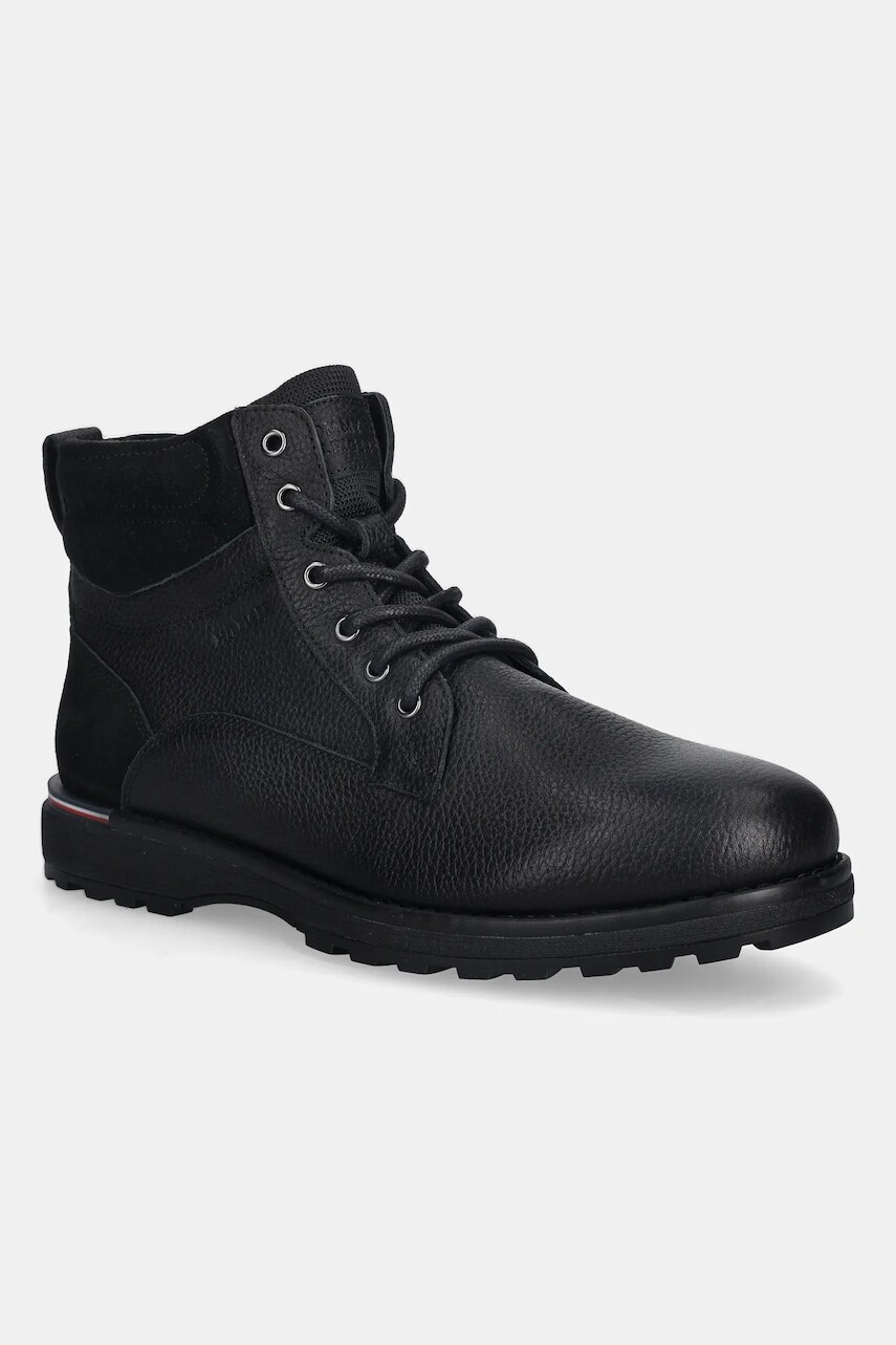 Kožená obuv Tommy Hilfiger CORPORATE W LTH LACE BOOT čierna farba, FM0FM05606