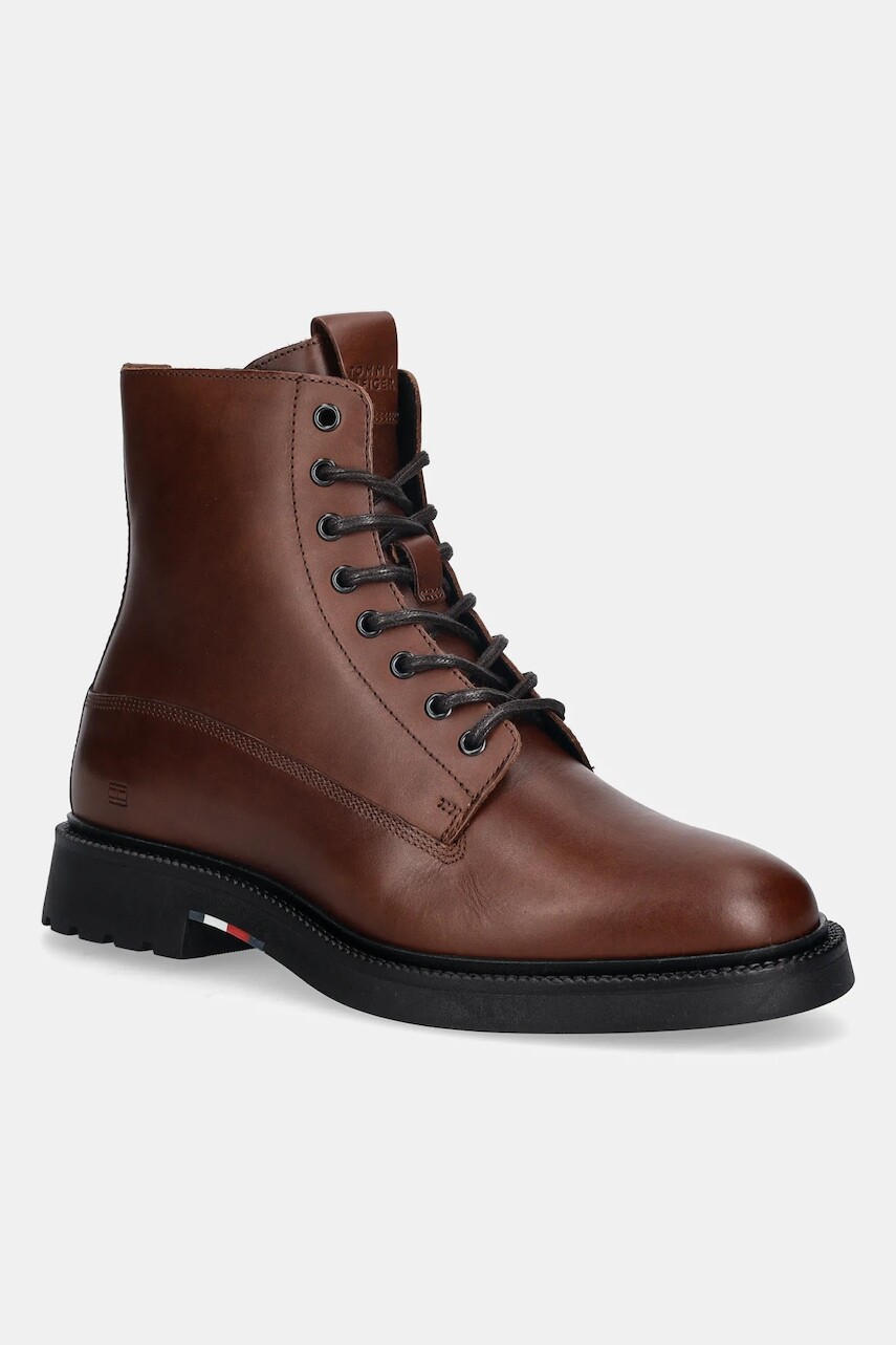 Kožené vysoké topánky Tommy Hilfiger HILFIGER COMFORT LWT LTH BOOT hnedá farba, FM0FM05593