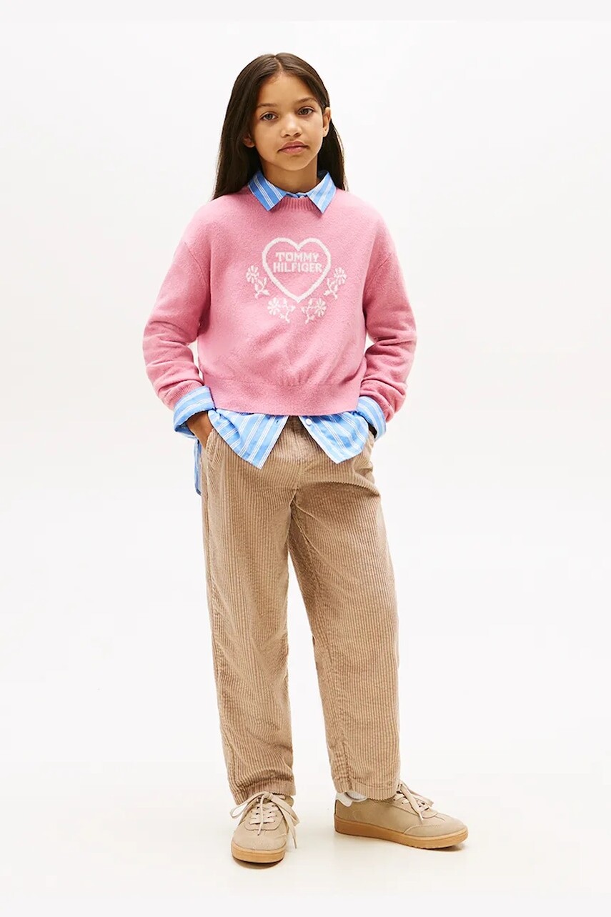 Detské bavlnené nohavice Tommy Hilfiger béžová farba, jednofarebná, KG0KG08818