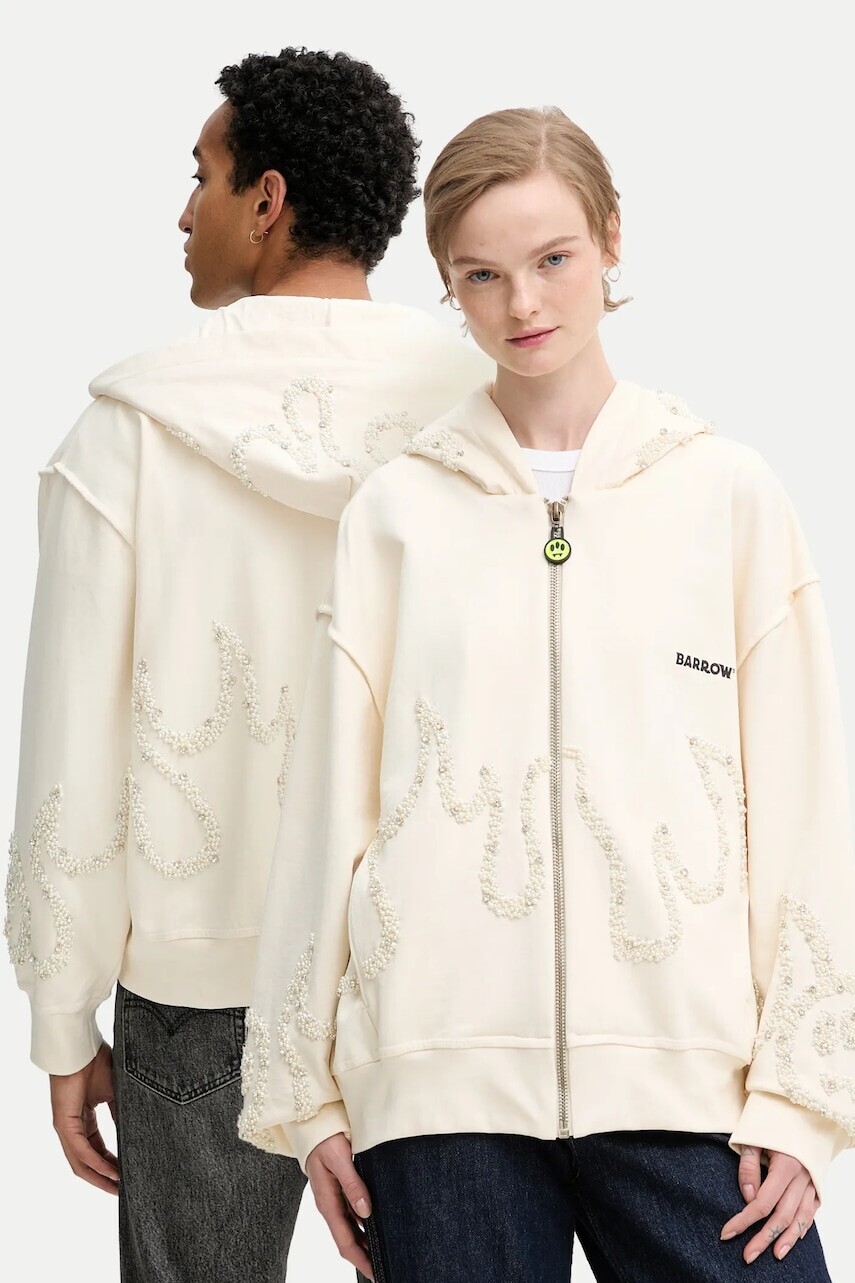 Bavlnená mikina Barrow béžová farba, s kapucňou, s nášivkou, F5BWUAZH080