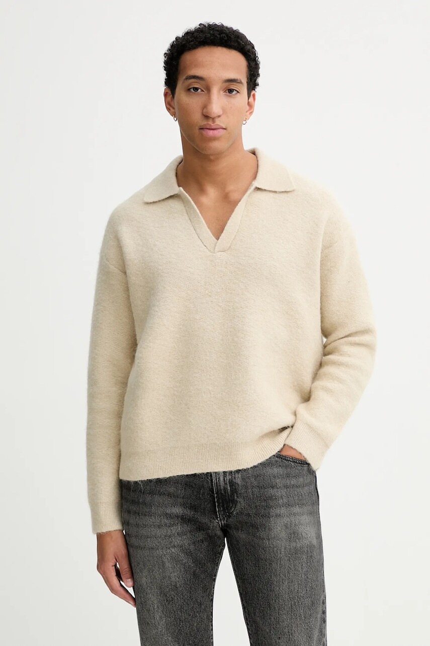 Sveter s prímesou vlny Calvin Klein béžová farba, LV04LD307G