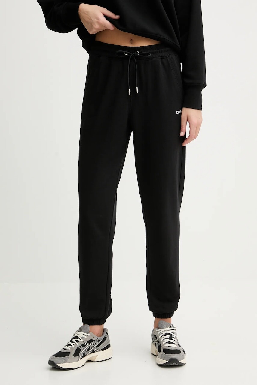Tepláky Dkny LOGO TERRY čierna farba, jednofarebná, DP5P3632
