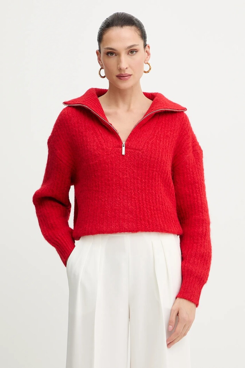 Sveter Morgan červená farba, teplé, s polorolákom, MFLAMI