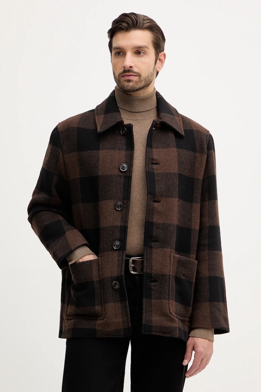 Bunda s prímesou vlny Tommy Hilfiger hnedá farba, prechodná, MW0MW40623