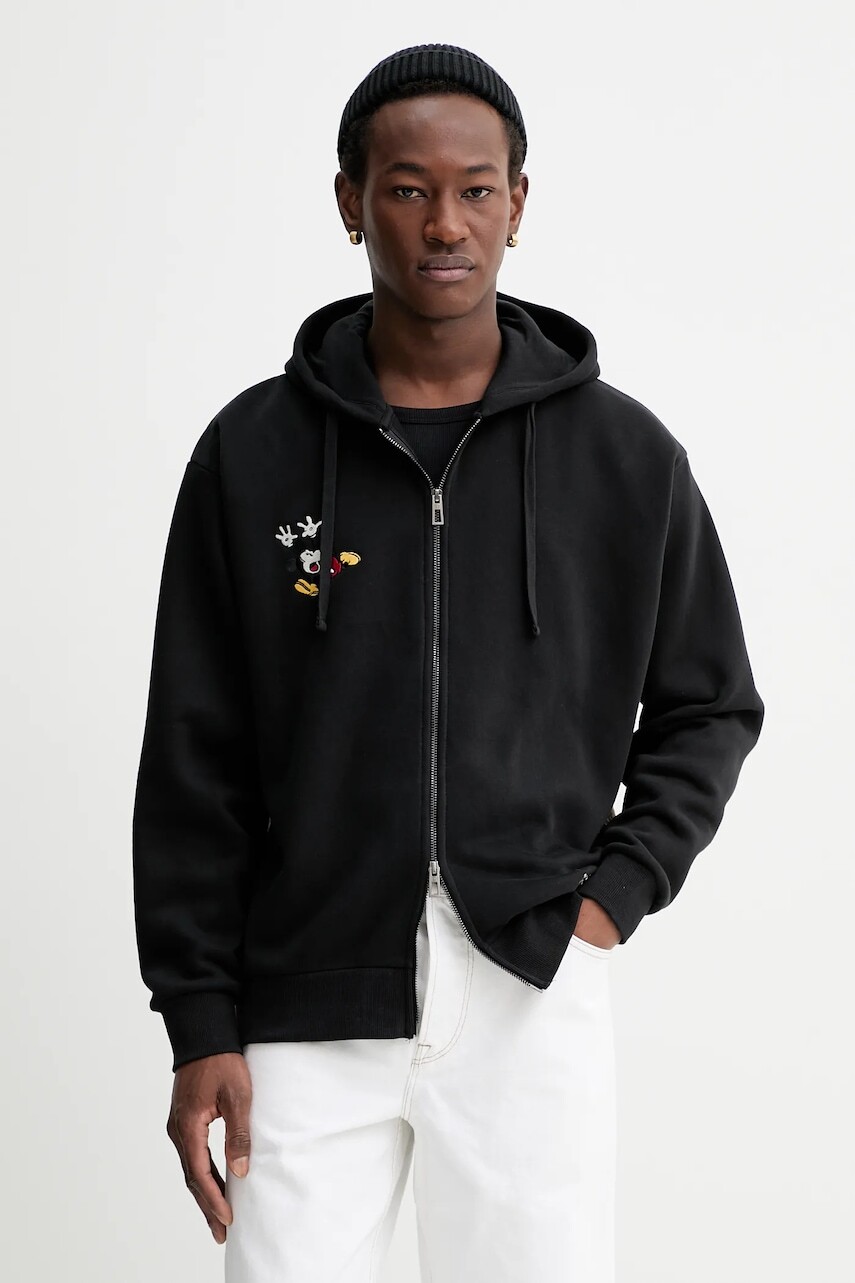 Mikina Desigual MIXED DISNEY čierna farba, s kapucňou, vzorovaná, 25WMSK15