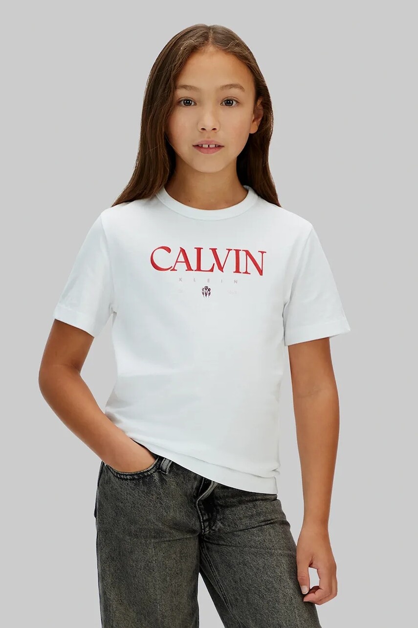 Detské bavlnené tričko Calvin Klein Jeans biela farba, IG0IG03060