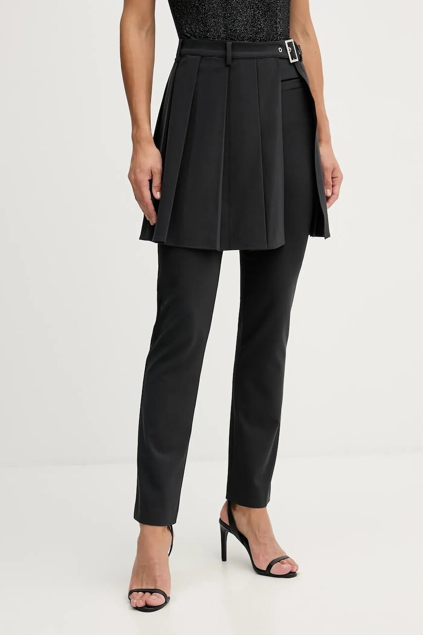 Nohavice Sisley šedá farba, rovný strih, vysoký pás, 483QLF07Y