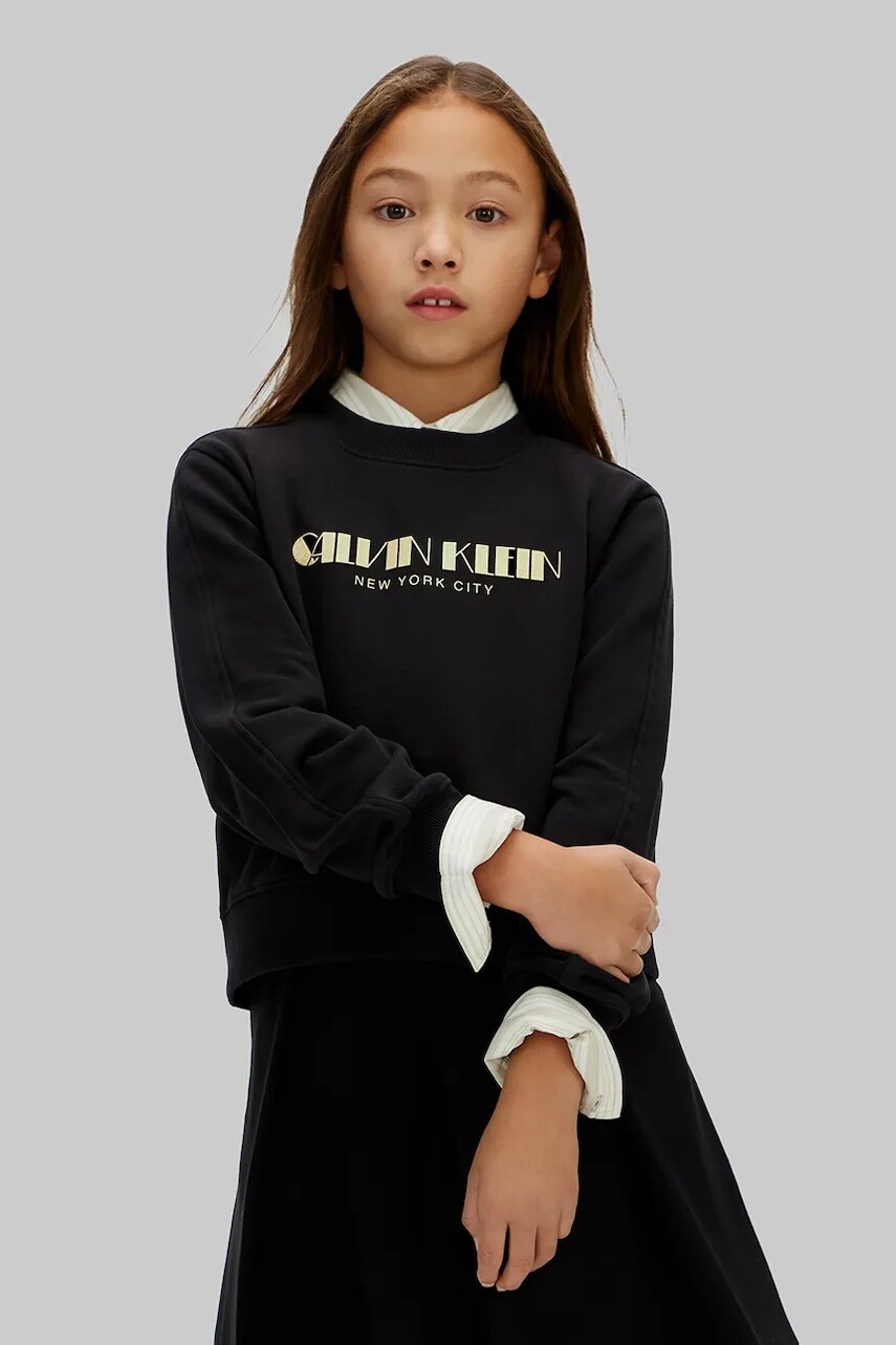 Detská bavlnená mikina Calvin Klein Jeans čierna farba, s potlačou, IG0IG03069