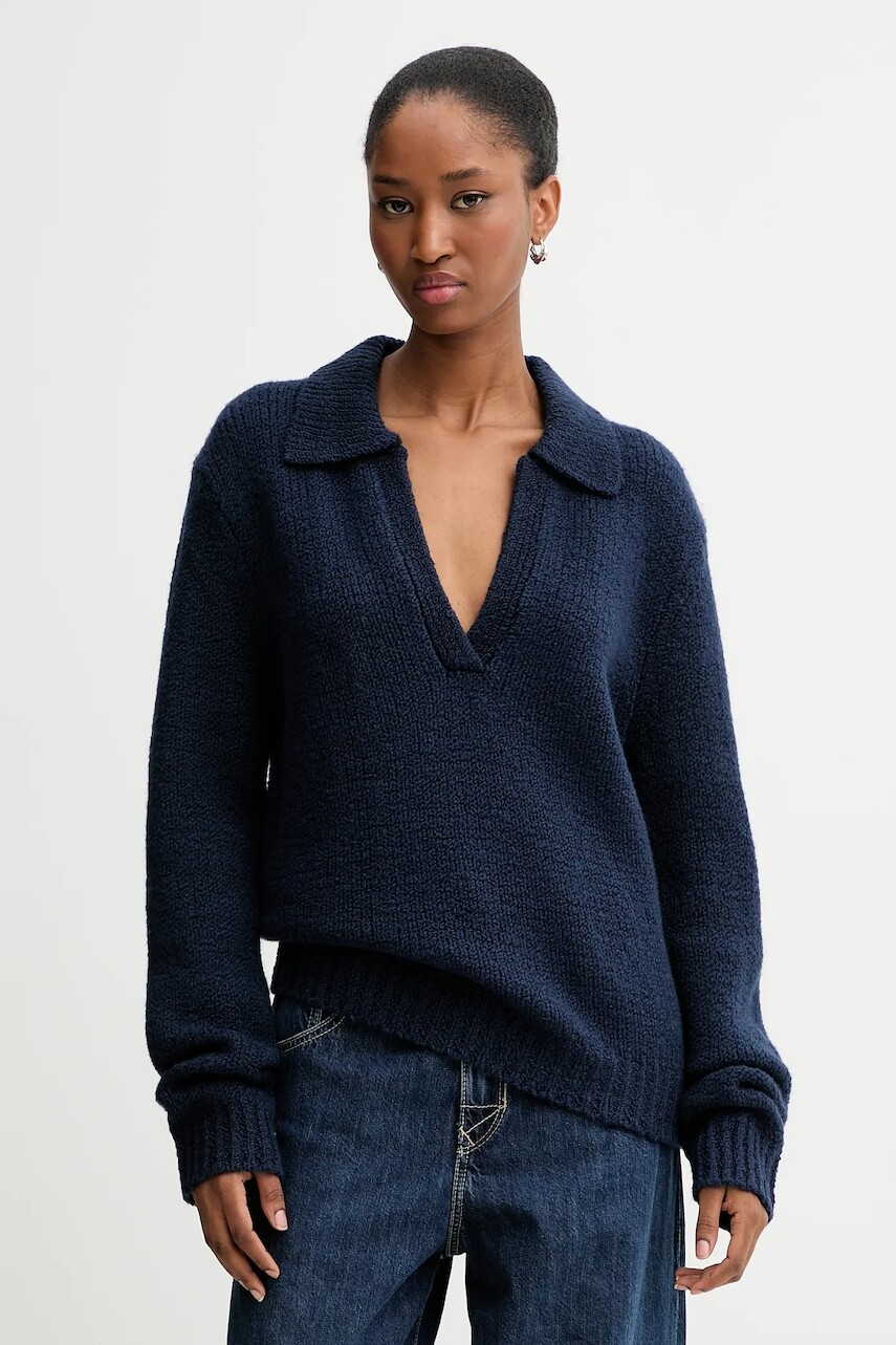 Vlnený sveter Calvin Klein Jeans tmavomodrá farba, hrejivý, LV144D341G