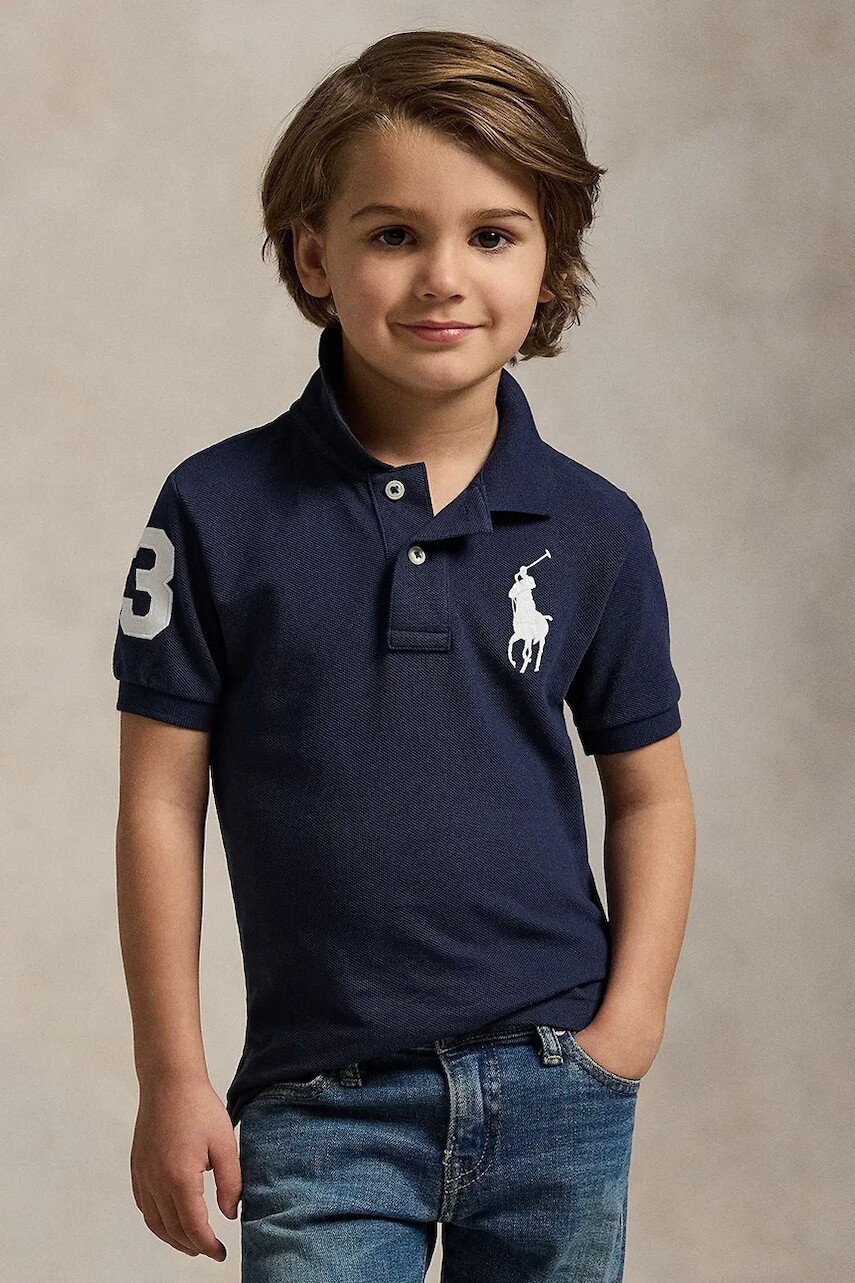 Detská bavlnená polokošeľa Polo Ralph Lauren tmavomodrá farba, s nášivkou, 322670257014