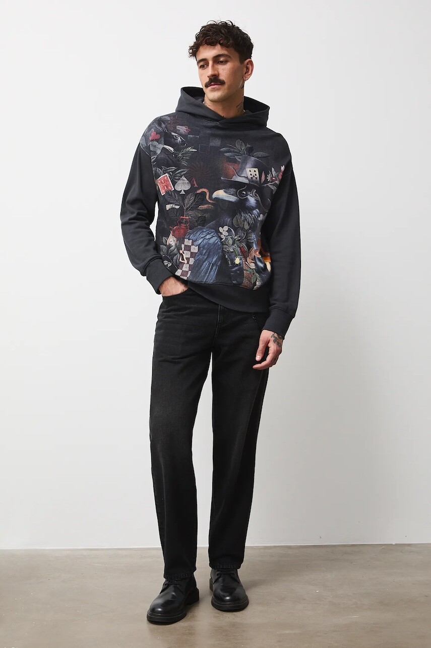 Bavlnená mikina Medicine šedá farba, s kapucňou, s potlačou