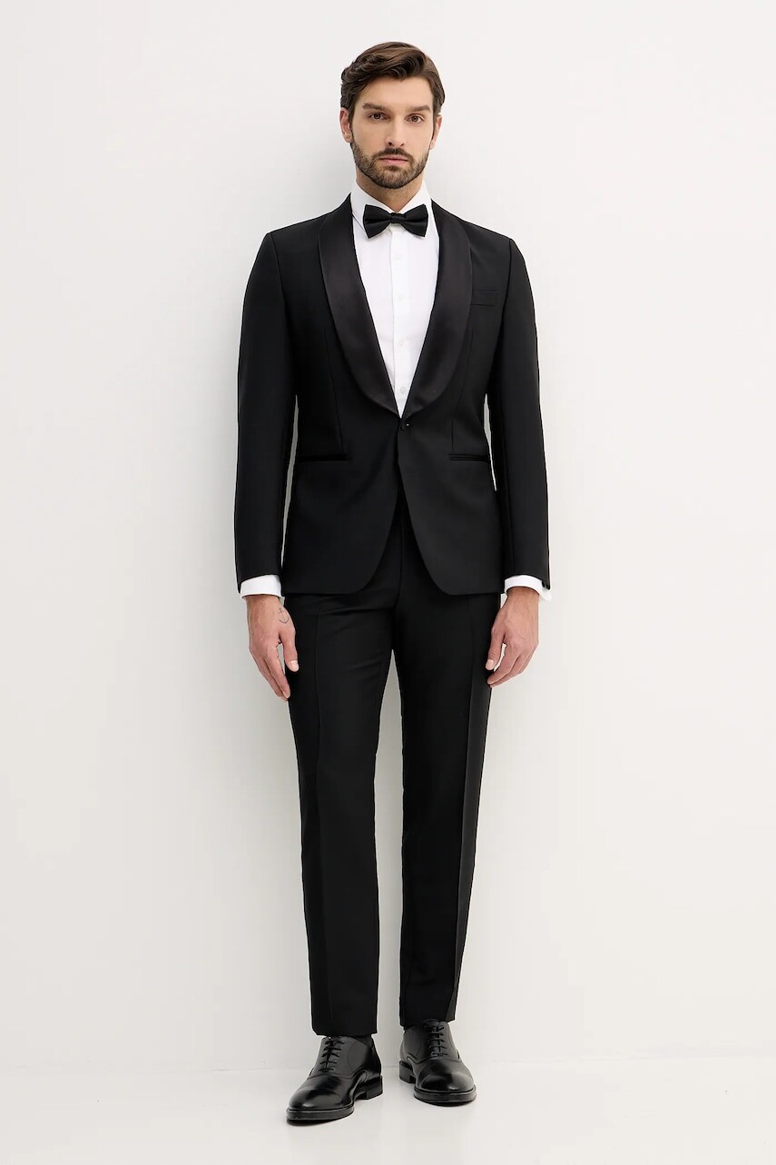 Vlnený oblek BOSS čierna farba, jednofarebný, 50551762