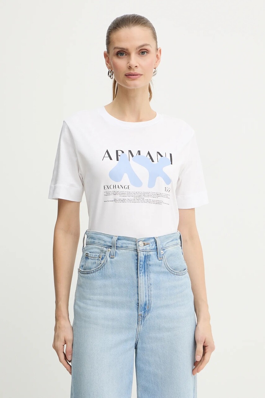 Bavlnené tričko Armani Exchange dámske, biela farba, XW001348 AF17172