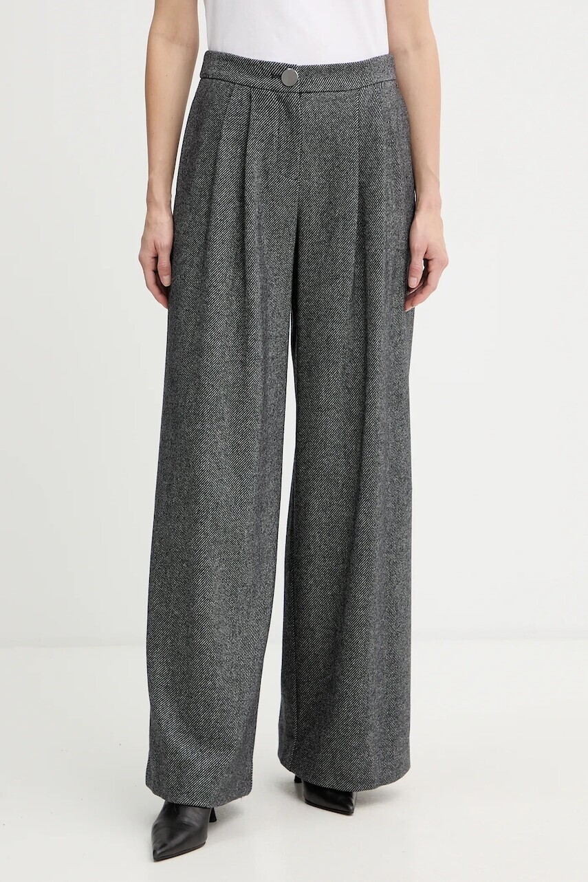 Nohavice s prímesou vlny Armani Exchange šedá farba, rovný strih, vysoký pás, XW001263 AF16146