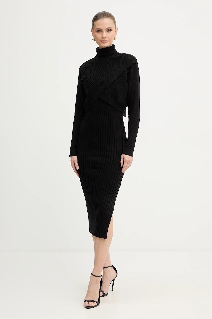 Šaty a sveter Morgan čierna farba, midi, priliehavé, RMORIA