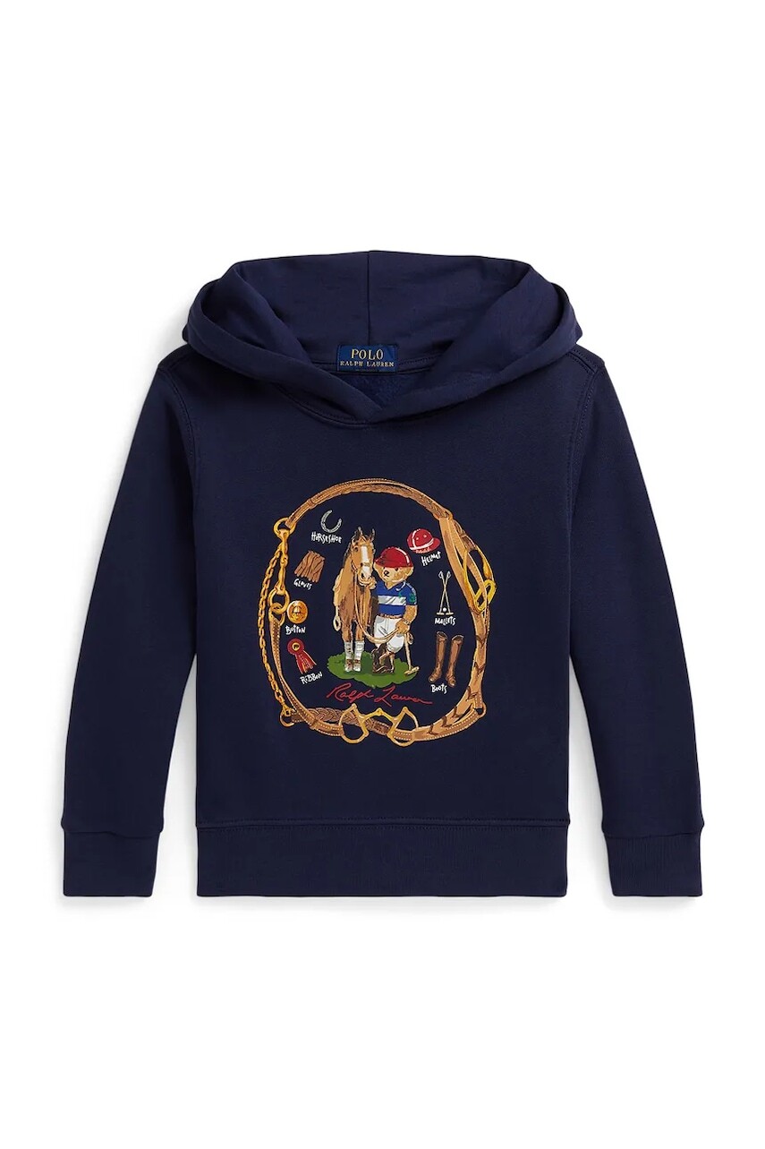 Detská mikina Polo Ralph Lauren tmavomodrá farba, s kapucňou, s potlačou, 322A96602001