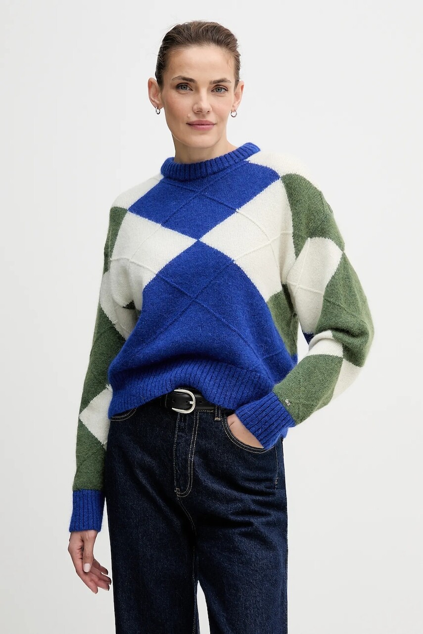 Sveter s prímesou alpaky Tommy Hilfiger modrá farba, WW0WW47464