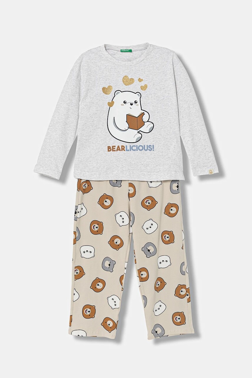 Detské pyžamo United Colors of Benetton šedá farba, vzorované, 3DKE0P09P