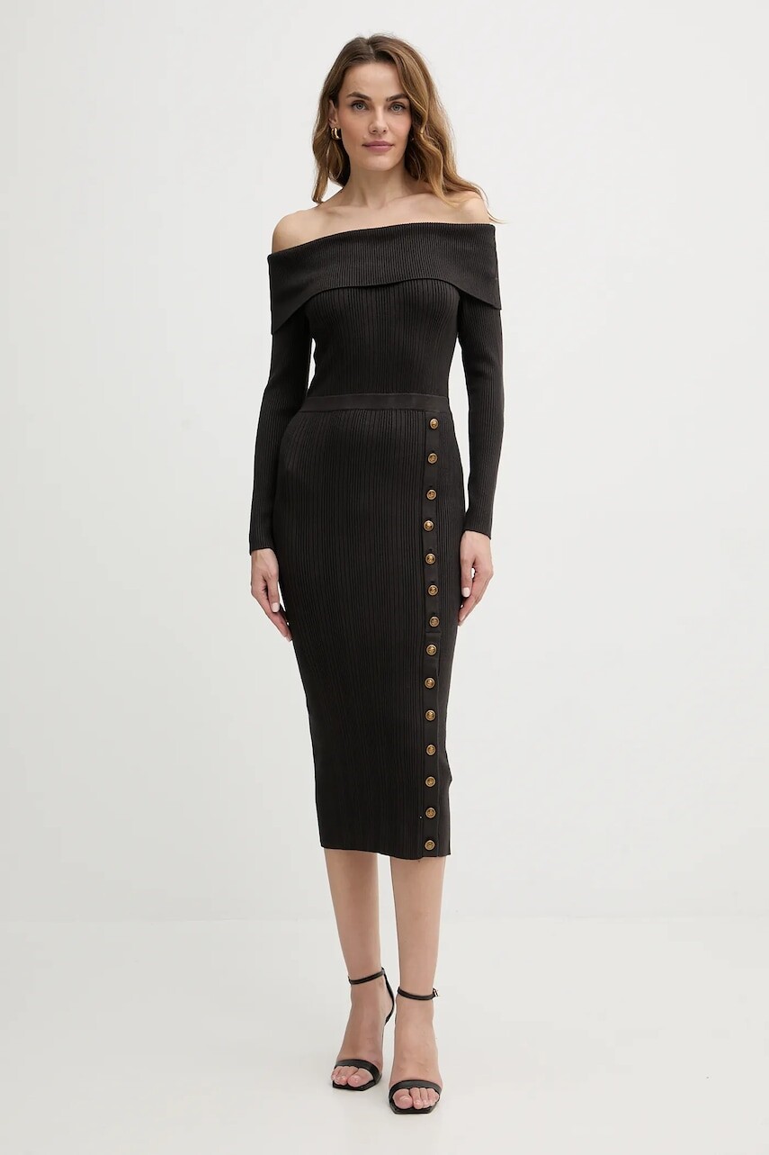 Šaty Guess hnedá farba, midi, priliehavé, W5BK89 Z2YJ2