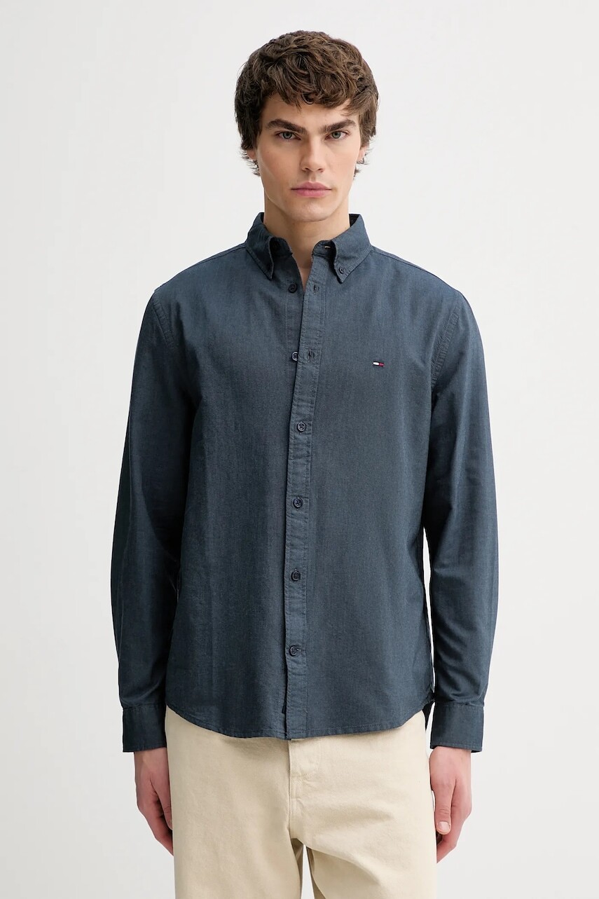Bavlnená košeľa Tommy Jeans tmavomodrá farba, regular, s golierom button-down, DM0DM22836