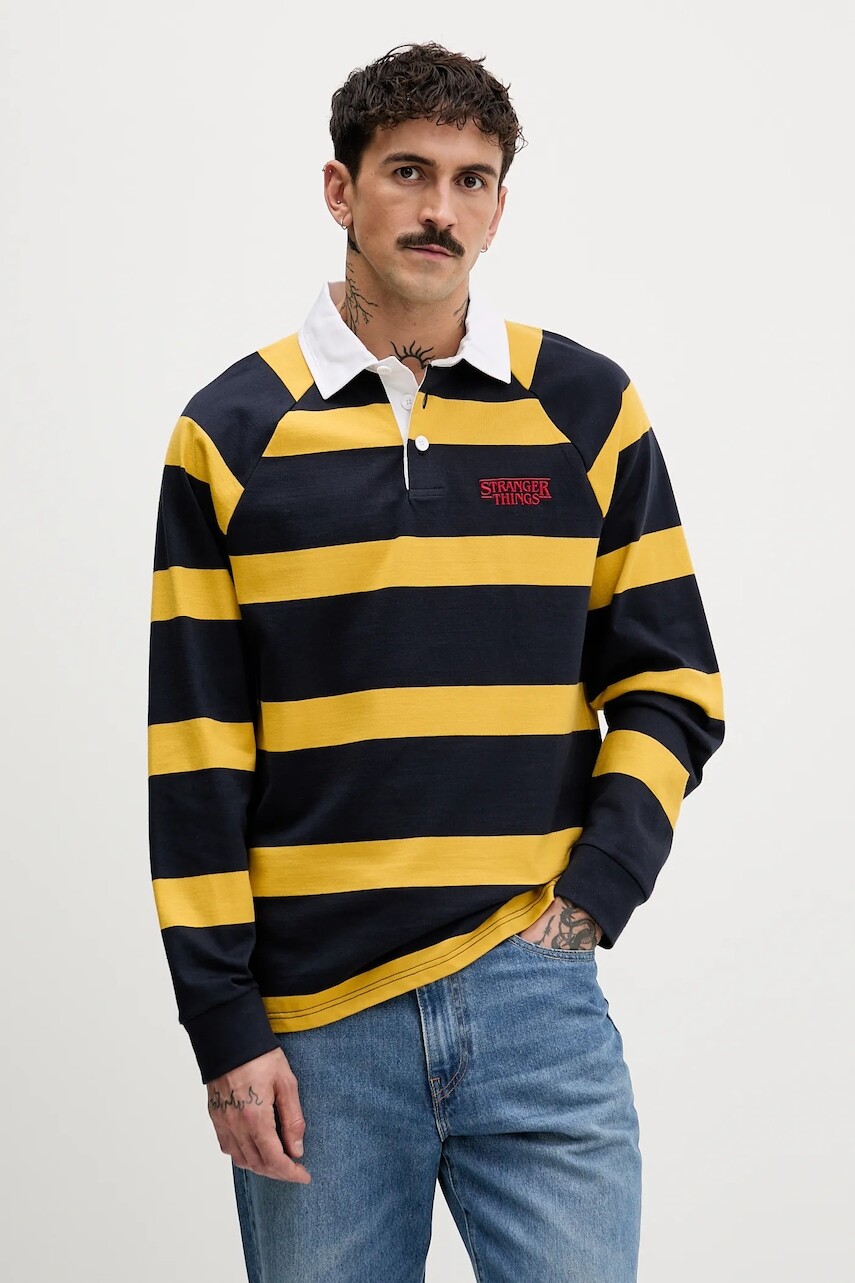 Bavlnené tričko s dlhým rukávom United Colors of Benetton x Stranger Things tmavomodrá farba, vzorované, 3T6YU302P