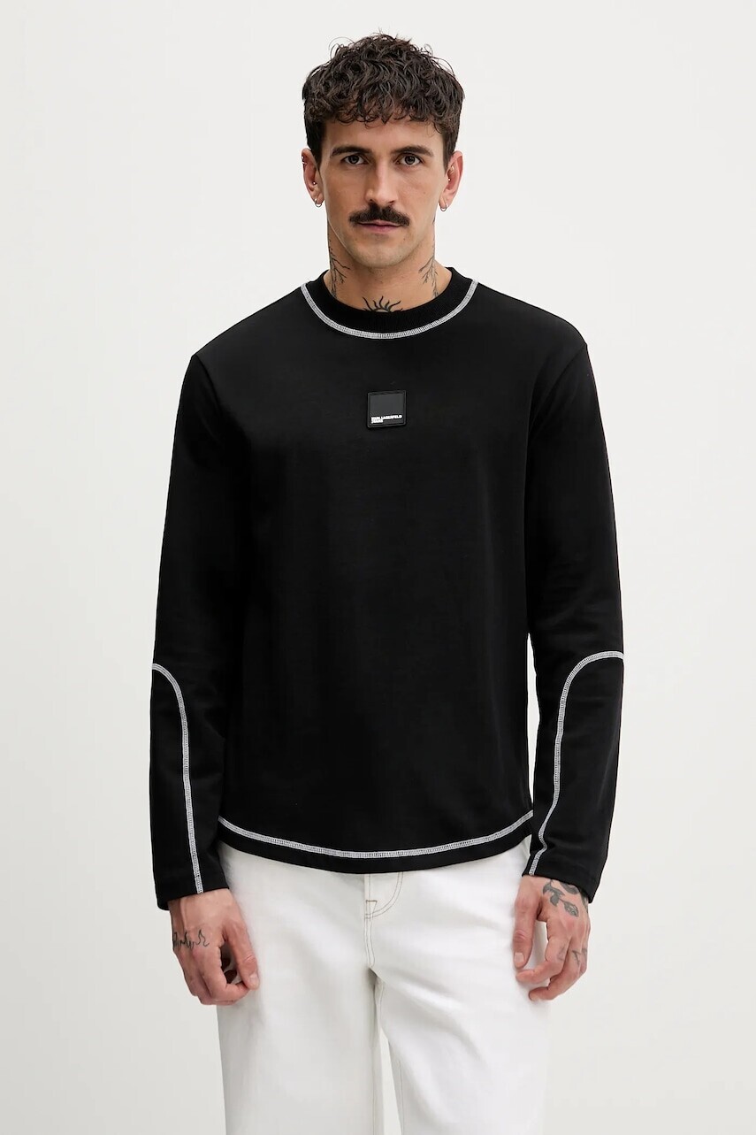 Bavlnené tričko s dlhým rukávom Karl Lagerfeld Jeans čierna farba, s nášivkou, B1M17071