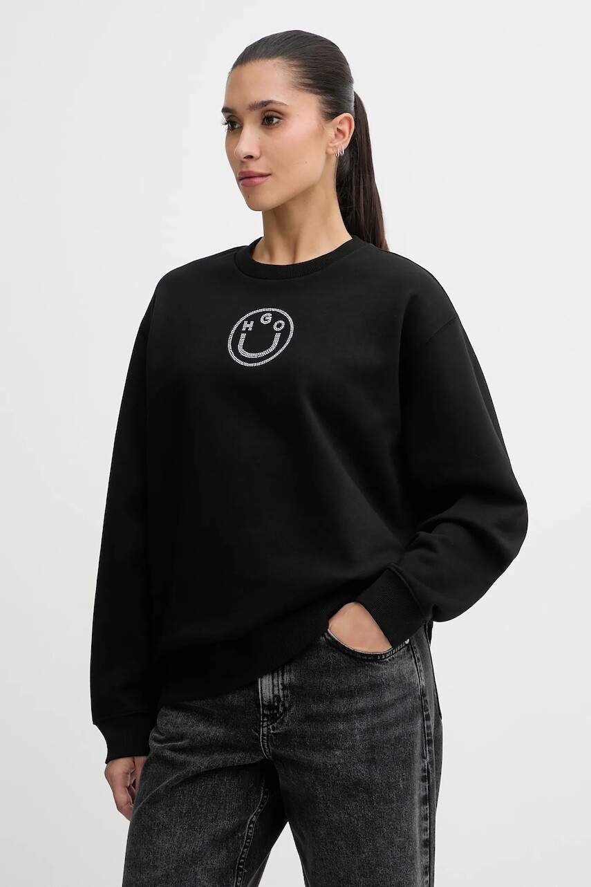 Bavlnená mikina Hugo Blue čierna farba, s potlačou, 50555795