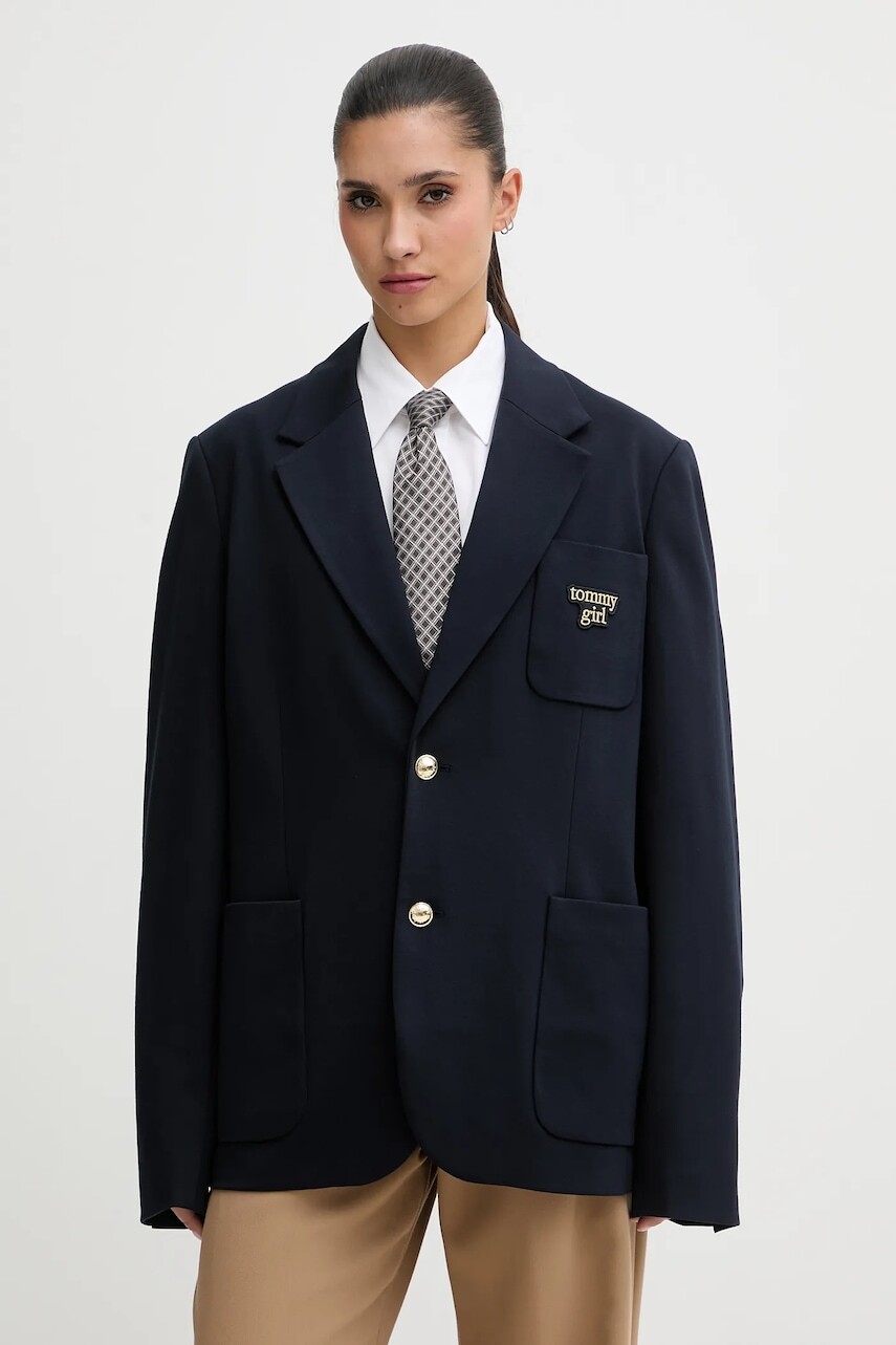 Sako Tommy Jeans tmavomodrá farba, jednoradové, jednofarebné, DW0DW22495