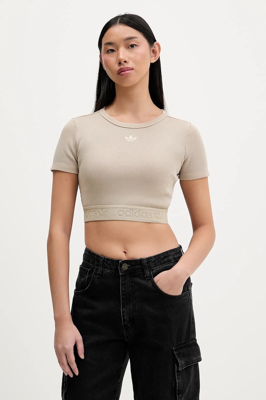 Tričko adidas Originals Rib Tee dámske, béžová farba, JW3577