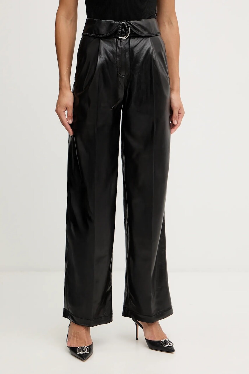 Nohavice BOSS Orange čierna farba, rovný strih, vysoký pás, 50547304